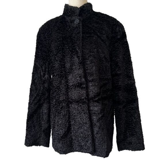 Vintage Laura Ashley Faux Shearling Black Cocktail Jacket- one button - Picture 1 of 7
